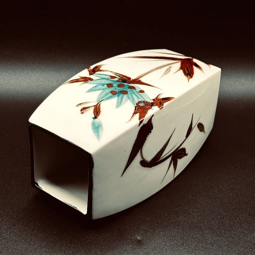 Vintage Napcoware Japan MCM Square Vase Turquoise Brown Floral Ceramic Botanical